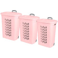 Sterilite 3 Pack Ultra Wheeled Hamper, Plastic Laundry Basket Clothes Bin with Wheels, Flip Top Lid and Retractable Handle, Pink Frost - color: Pink Frost