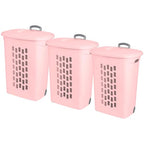 Sterilite 3 Pack Ultra Wheeled Hamper, Plastic Laundry Basket Clothes Bin with Wheels, Flip Top Lid and Retractable Handle, Pink Frost - color: Pink Frost