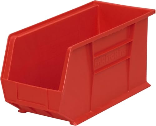 Akro-Mils 30265 AkroBins Plastic Storage Bins, Space-Saving Stackable Bins for Garage, Pantry, Craft Organization, 18-" x 8.25-" x 9-", Red, 6-Pack - color: Red