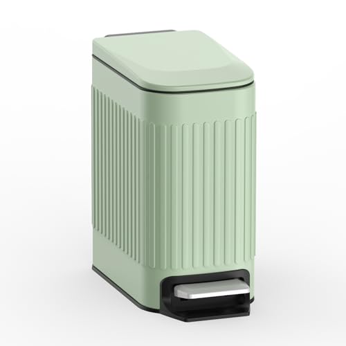 TrashAid Slim Bathroom Trash Can with Lid Soft Close, 6 Liter/1.6 Gallon Stainless Steel Small Garbage Can with Removable Inner Bucket, Step Pedal, Slim Wastebasket for Toilet, Office, Bedroom, Green - color: Green
