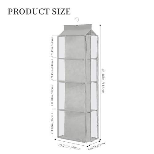 8 Grids in 1 Rotatable Hanging Purse Handbag Organizer with Double Zippers, Visible Purse Organizer for Closet, Fully Enclosed Handbag Storage Holder - color: Grey, size: Rotatable