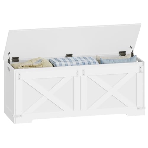Hzuaneri 47.2" Storage Chest, Large Storage Trunk with 2 Hinges, Farmhouse Wooden Box Bench, Lift-Top Organizer Chest, Entryway Trunk for Bedroom, Living Room, White SB12103X - color: White, size: 15.7"D x 47.2"W x 19.1"H