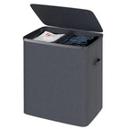 Dual Section 90 liter/23.8 gallon Laundry Hamper Separation Basket with lid, 2 Removable Washing Bags with Handles,Large Laundry Sorter for Easy Clothes Separation - Dark Gray - size: 2 Section,Dark Gray
