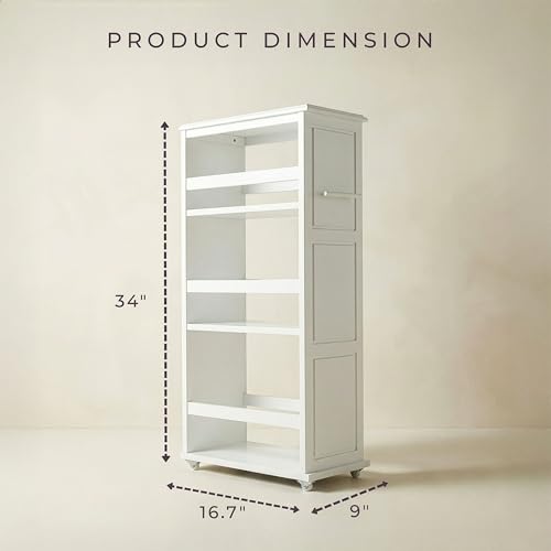 Lavish Home 3-Tier Slim Rolling Storage Cart - 16.7” x 9” Narrow Rolling Cart with Handle and Wheels for Bathroom, Laundry Room, and Kitchen Organization - Pull-Out Home Organizers (White) - color: White, size: 16.7”W x 9”D