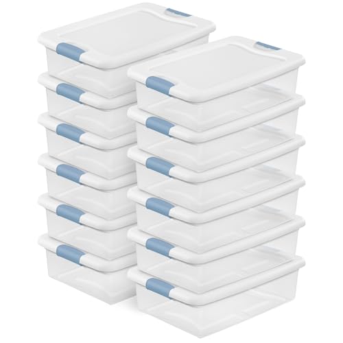 Sterilite 12-Pack Latching Box, Under Bed Storage Bins with Lids, Clear Plastic, 32 Quart - Heavy-Duty Organizing Containers for Closet, Bathroom, and Office - size: 32 Quart, style: 12 Pack