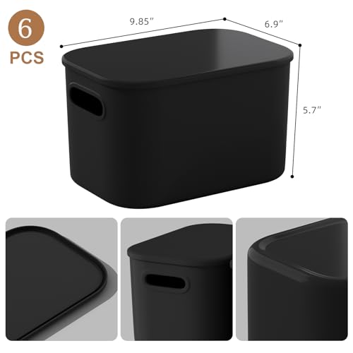 ORGIDOL 8 Pack Black Storage Bins with Lids Stackable Storage Container for Organizing, Black Storage Boxes with Handle for Shelves, Cute Organizer Bins for Craft, Snacks, 9.85x6.9x5.7 inch - color: Black, size: 8 Pack