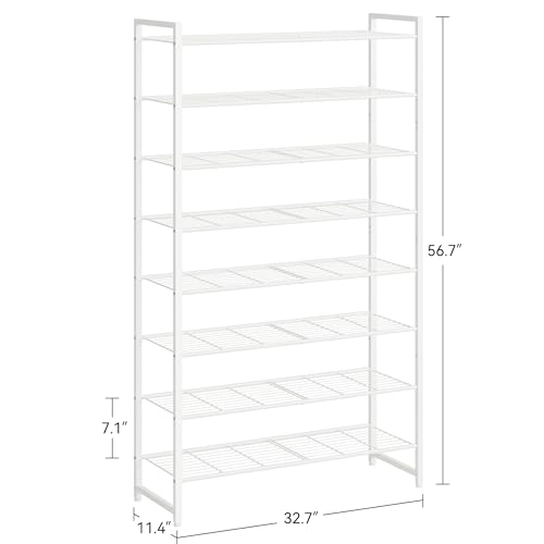 Nunsino Shoe Rack for Closet, Metal Shoe Organizer, 8 Tier Garage Shoe Rack Max Holds 40 Pairs,Shoe Storage Shelf,Entryway, White - color: White, size: 8 Tier