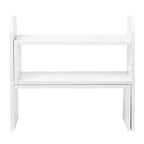 VERGOODR Desktop Adjustable Natural Wood Book Shelf Organizer Office Storage Rack Display Stand Caddy Set Expandable Desk Organizer (White) - color: White