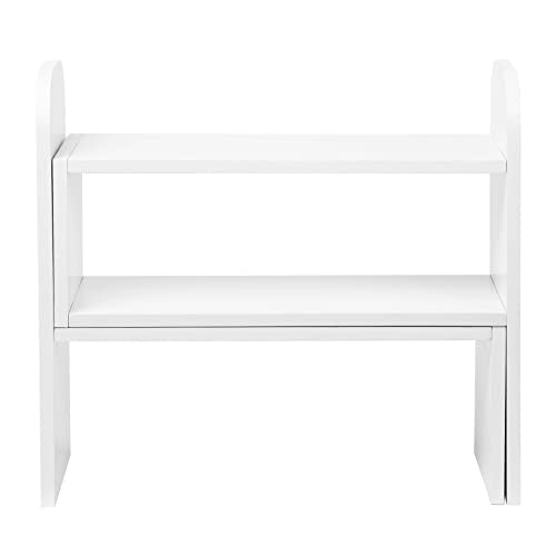 VERGOODR Desktop Adjustable Natural Wood Book Shelf Organizer Office Storage Rack Display Stand Caddy Set Expandable Desk Organizer (White) - color: White