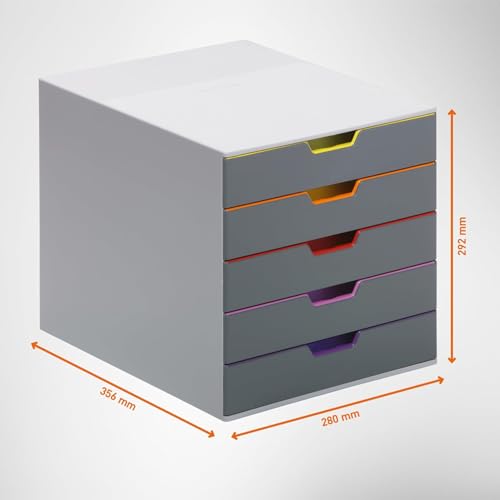 Durable Varicolor 5 Drawer Unit - Gray Desktop Drawer Set with 5 Color Coded Draws - Perfect for Storing Documents and Paper Work - style: 5-Drawer