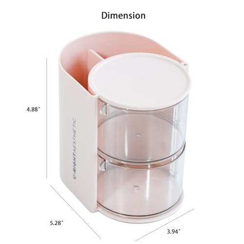 FABROK 2-Layer Clear Hair Accessories Organizer with Hair Brushes Holder, Rotatable Small Jewelry Box for Necklaces、Earring, Desktop Organizer Case for Hair Accessories, Cotton Swab(Pink) - color: Pink, size: 2-Layer