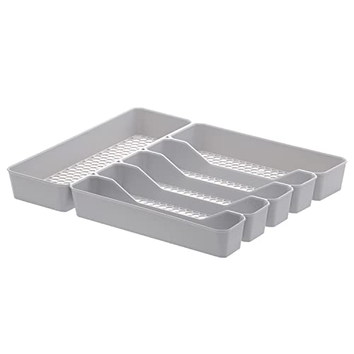 Spectrum Diversified Hexa Drawer Organizer Tray Modern Kitchen Cutlery, Utensil, Silverware Holder Caddy, 6 Dividers Cabinet Storage, 13 x 16, Stone Gray - color: Stone Gray, size: 6 Divider