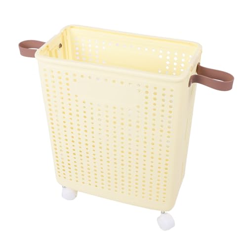 JTLB Slim Laundry Basket Foldable Space Saving Sturdy PP Plastic Narrow Clothes Hamper for Bathroom Corner Cream White (with Wheels) - color: With Wheels