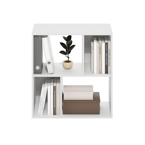 Furinno DALY Book Shelf, 4-Cube Bookshelf, Cube Storage Organizer Bookcase with Irregular Compartments, 11.7 x 23.6 x 24.7, for Living Room, Bedroom, Home Office, White - color: White, size: Irregular, 4-Cube