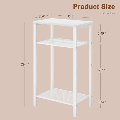 Hoctieon 3 Tier End Table, Telephone Table, Narrow Side Table with Storage, Nightstand for Small Spaces, Metal Frame, for Living Room, Bedroom, Sofa Couch, Hall, Easy Assembly, White - color: White, size: 1 Pack