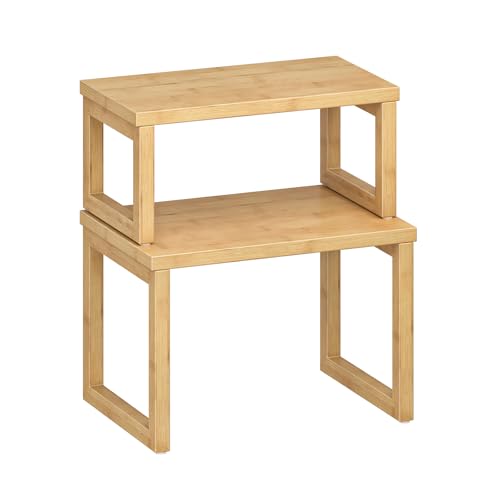 HOOBRO Cabinet Organizer Shelf, Set of 2 Kitchen Counter Shelves, Expandable Kitchen Storage, Stackable Bamboo Spice Rack, for Kitchen, Countertop, Office Desk, Living Room, Natural YL20TL01 - color: Natural