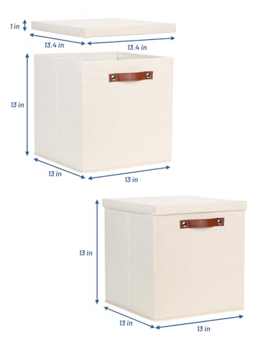 Temary Fabric Storage Bins with Lids 13 Inch Storage Cubes with Lid, Decorative Foldable Storage Boxes for Clothes, Closet Organizers (Beige, 13x13x13inch) - color: Beige, size: 13×13×13