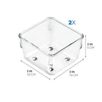 iDesign Linus Plastic Drawer Organizer, Storage Container for Vanity, Bathroom, Kitchen Drawers, 3" x 3" x 2", Set of 2, Clear - size: 3 x 3 x 2, style: Pack of 2