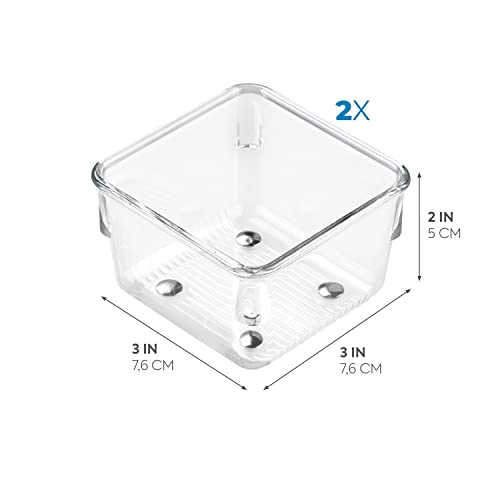 iDesign Linus Plastic Drawer Organizer, Storage Container for Vanity, Bathroom, Kitchen Drawers, 3" x 3" x 2", Set of 2, Clear - size: 3 x 3 x 2, style: Pack of 2