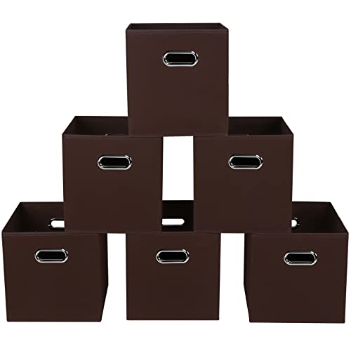 Fabric storage bins Cubes, Fabric Cube Organizer with Handle, Foldable Cube Bins for Cloth or Accessary Storage, 11x11x11, Set of 6, (Coffee) - color: Coffee, size: 6 Pack