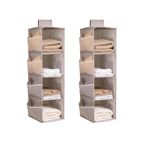 Hanging Closet Organizer, 4-Section Storage Shelves, Oxford Cloth with Mesh Pockets, (Gray, 4 Section) - color: Grey, size: 4 Section*2PACK