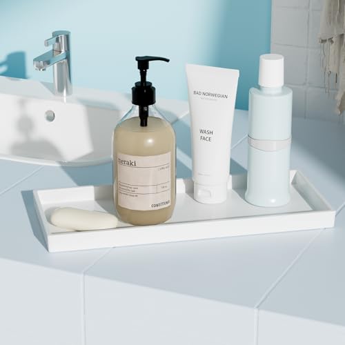 Vanity and Bathroom Tray, 11.8" ABS Countertop Organizer,Waterproof Vanity Tray for Toilet Tank,Perfume,Soap,Keys,Bathroom Accessories,Kitchen and Bath Trays,Non Slip Small Trays,White - color: White, size: 11.8" x 5" x 0.7"