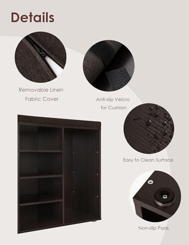 DINZI LVJ Shoe Storage Bench with Cushion, 16-Cubby Shoe Rack, Adjustable Shelves, Multifunctional Shoe Organizer Bench for Entryway, Mudroom, Hallway, Living Room, Bedroom and Garage, Espresso - color: Espresso, size: 16 Cubby