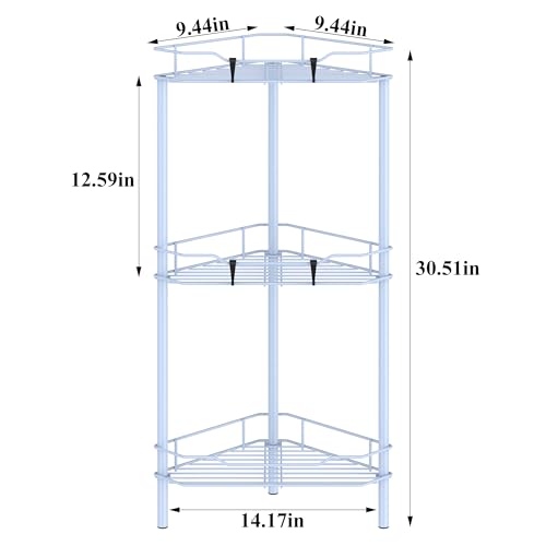 HuggieGems 3 Tier Floor Standing Corner Shower Caddy Organizer Shelf with Hooks, Bathroom Shelves Stand Rack, Blue - color: Blue, size: 3 Tier