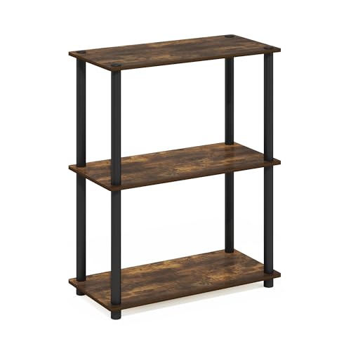 Furinno Turn-N-Tube Storage Shelves, 3-Tier Book Shelf, Corner Shelf, Toolless Open Shelves, for Organization and Storage, Living Room, Garage, Home Office, Amber Pine - color: Amber Pine/Black, size: 3-Tier