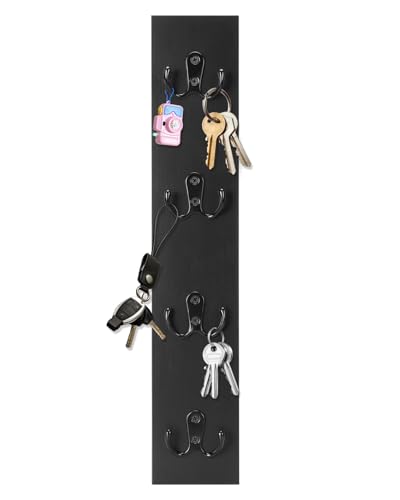 UCEC Vertical Key Holder Wall Mount – Solid Wood Key Rack with Hooks, Space-Saving Organizer for Entryway, Garage & RV – Easy Install, Wall Hooks for Hanging, Black - color: Black