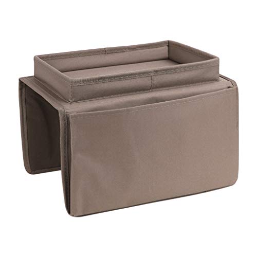 Sofa Armrest Organizer with Cup Holder Tray Chair Arm TV Remote Holder for Recliner Couch Armchair Caddy Bedside Storage Pockets Bag for Cellphone Tablet Book Magazines Drinks Holder Pouch - color: Coffee, with Top Tray