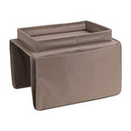 IPENNY Couch Sofa Armrest Organiser with Cup Holder Tray Chair TV Remote Holder Bedside Storage Pocket Bag for Cellphone Tablet Notepad Book Magazines DVD Eyewears Drinker Snacks Holder Pouch - color: Coffee (With Top Tray)