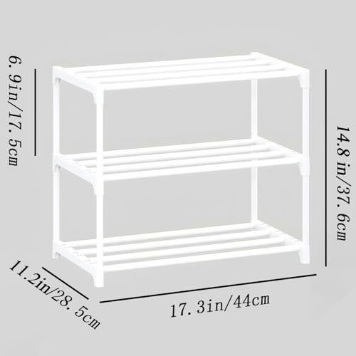 3-Tier Small Shoe Rack, Metal Stackable Kids Shoe Shelf Storage Zapateras Organizer,Narrow Shoe Rack Sturdy for Closet Hallway Entryway Living Room Bedroom (White) - size: 3-White