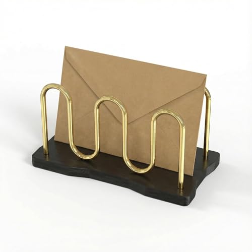 Mail Holder Organizer Countertop, Metal Mail Sorter for Desk, Cutout Mail Storage Bills Organizer Letter Tray Design with Bamboo Base for Home Office (Black) - color: Black