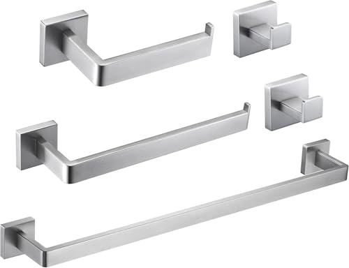 5 Pieces Brushed Nickel Bathroom Hardware Set Include 24inch Towel Bar,2pcsTowel Hooks,Toilet Paper Holder Square SUS304 Stainless Steel Bathroom Accessories Set Heavy Duty Wall Mounted - color: Round Brushed, size: 24" 5pcs