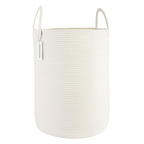 XUANGUO Cotton Rope Laundry Basket Hamper for Clothes Woven Storage Basket for Living Room Bedroom Boho Tall Rope Baskets for Blanket Toys Pillow Towels Baby Nursery Hamper Bin Large white - color: white, size: Large