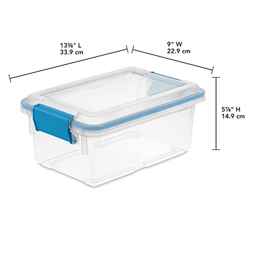 Sterilite 7.5 Qt Gasket Box, Stackable Storage Bin with Latching Lid and Tight Seal, Plastic Container to Organize Basement, Clear Base, Lid, 6-Pack