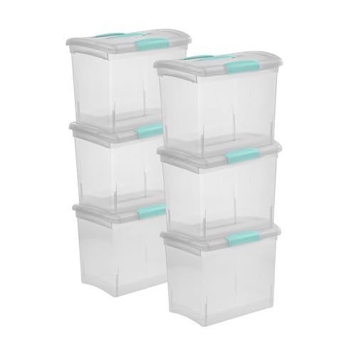 Sterilite Large Nesting ShowOffs, Stackable Small Storage Bin with Latching Lid and Handle, Plastic Container to Organize Office Files, Clear, 6-Pack - size: Large, style: 6 Pack