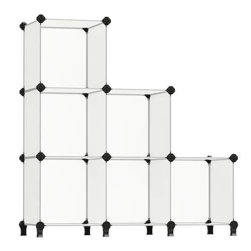 SONGMICS 6 Cube Storage Organizer, DIY Closet Shelf, Plastic Clothes Organizer, Modular Bookcase, 11.8 x 11.8 x 11.8 Inch Cubes, with Feet and Rubber Mallet, White ULPC06W - color: White, size: 11.8"L x 11.8"W x 11.8"H