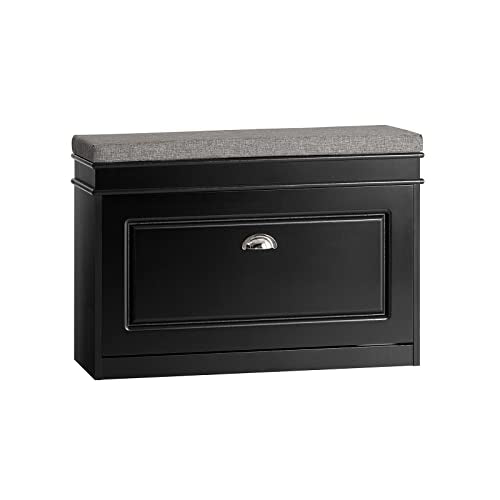 Haotian Shoe Storage Bench with Cushion, Black Narrow Shoe Rack for Entryway, Small Shoe Cabinet with Flip-Drawer, Closet Hallway Mudroom FSR82-L-SCH - color: Black, size: 1 Drawer:29.5x9.4x20"