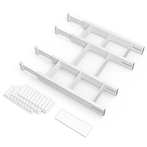 SpaceAid Bamboo Drawer Dividers with Inserts and Labels, Kitchen Adjustable Drawer Organizers, Expandable Organization for Home, Office, Dressers, 4 Dividers with 9 Inserts (17"-22" White) - color: WHITE, size: 2.35''H, 17''-22''L, 4 Dividers