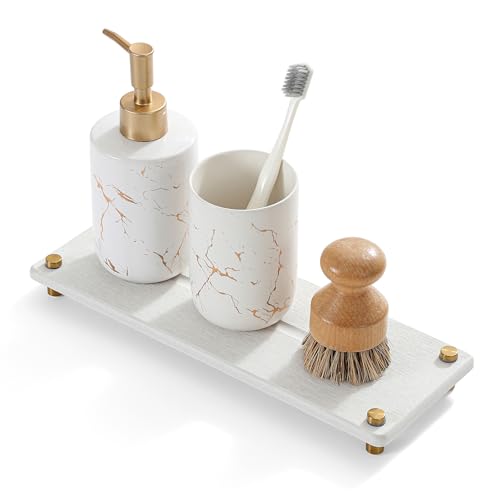 Razborci Water Absorbing Stone Sink Caddy Kitchen Sink Organizer Tray, Diatomite Bathroom Counter Tray, Gold Faucet Drying Mat Coaster Soap Dish Rack Riser Dispenser Sponge Holder, Beige 12.5" x 4.5" - color: Beige - Gold, size: 12.5" x 4.5" x 1"
