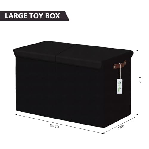 Bagnizer Large Toy Storage Box with Lids, Collapsible Sturdy Baby Storage Organizer Chest Bin Basket for Kids, Boys, Girls, Playroom, Nursery, Bedroom, Closet 25"x13"x16" (Black) - color: Black