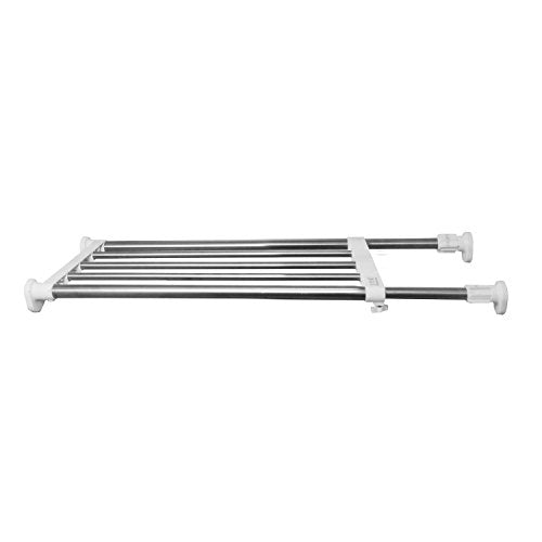 BAOYOUNI Tension Rod Shelf Expandable Closet Organizer Heavy Duty Adjustable Clothes Hanger Rack DIY Space Saver Layered Separator Divider 27.17''-36.02'', Ivory - size: (27.17-36.02) IN