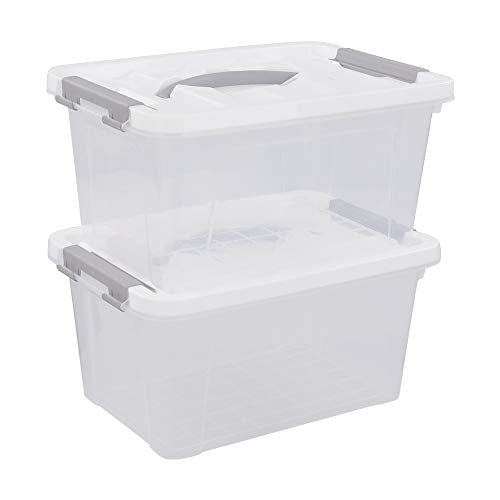 Saedy Clear Plastic Storage Bins/Containers, Multi-purpose Storage Box 6 Quart, Set of 2 - color: Grey
