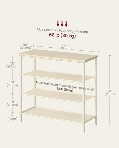 VASAGLE Shoe Rack, 4-Tier Shoe Storage Organizer for Entryway and Closet, Holds 9-12 Pairs of Shoes, 3 Fabric Shelves, Steel Frame, Modern, Natural Beige and Pearl White ULBS035K01 - color: Natural Beige + Pearl White, size: 4 Tiers (29.5"W)