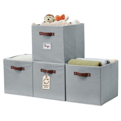 DECOMOMO Storage Baskets, 13x15x13 Storage Cube Bins with Labels for Organizing Shelves Kallax (Kallax / 4pcs, Grey) - color: Grey, size: Kallax 13" x 15" / 4pcs