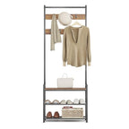 Coat Rack Hall Tree with Shoe Storage, Entryway Hall Tree Storage Bench, Wood Look Accent Furniture with Metal Frame, 3-in-1 Design, Rustic Brown - color: Brown