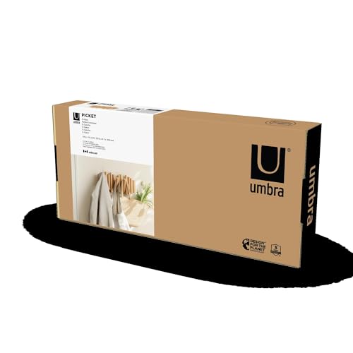 Umbra Picket Coat Rack Wall Mount – 5 Flip-Down Wood Coat Hooks, Modern & Functional Storage, Easy Install Wall Hooks, Natural - color: Natural, size: 5-Hook