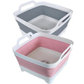 GIMWA Collapsible Wash Basin with Drain Plug - 2.4 Gallon Foldable Kitchen Sink for Baby Bottles, RV Camping, Space-Saving Dish Tub (Gray-Pink) - color: Gray-pink